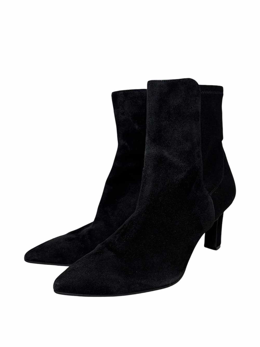 Stuart Weitzman Black Suede Pointed Toe Sock Ankle Boots Lauri 75 Size 7.5